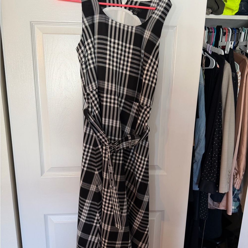 Ann Taylor Black and White Checkered Midi Dress